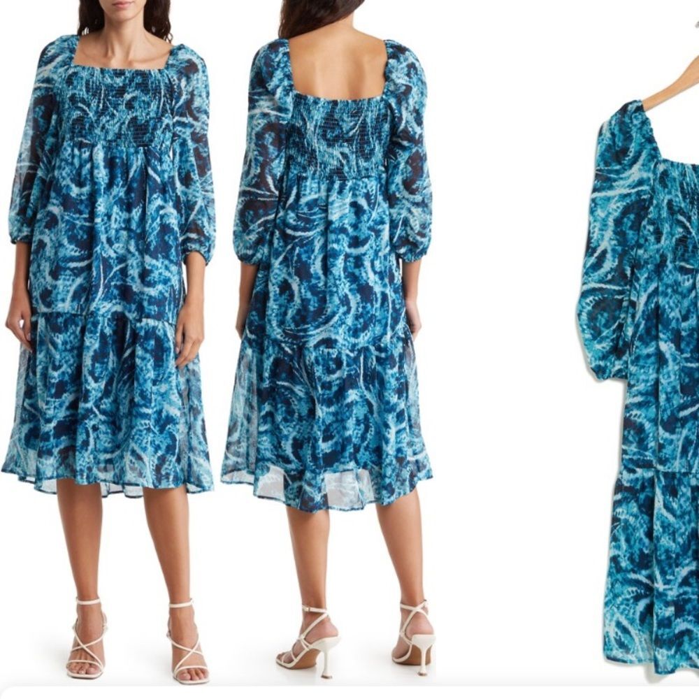 Nordstrom TASH AND SOPHIE Smocked Bodice Tiered Chiffon Dress S